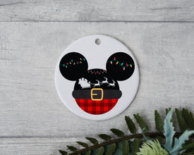 Whimsical Mouse with Santa Claus and Christmas Lights Ornament - Sleigh Away with Santa and Magical Kingdom Mouse Character!