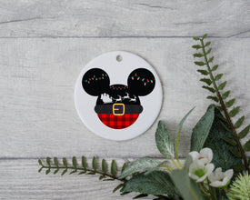 Whimsical Mouse with Santa Claus and Christmas Lights Ornament - Sleigh Away with Santa and Magical Kingdom Mouse Character!