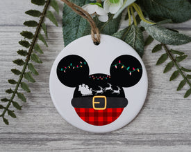 Whimsical Mouse with Santa Claus and Christmas Lights Ornament - Sleigh Away with Santa and Magical Kingdom Mouse Character!