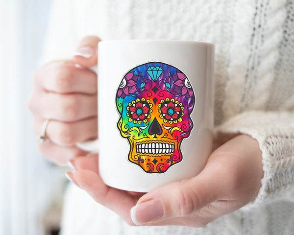 Sugar Skull Coffee Mug, Day Of The Dead Celebration Mug, Día de los Muertos Mug, Colorful Skull Mugs, Gift Mug, Custom Mugs