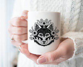 Husky Flower Coffee Mug, Day Of The Dead Celebration Mug, Día de los Muertos Mug, Dog Mugs, Gift Mug, Custom Mugs