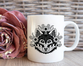 Husky Flower Coffee Mug, Day Of The Dead Celebration Mug, Día de los Muertos Mug, Dog Mugs, Gift Mug, Custom Mugs