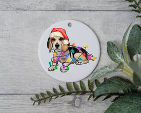 Beagle Christmas Light, Personalized Pet Ornament With Name, Custom Dog Christmas Ornament, Personalization Ornament, Dog with Santa Hat