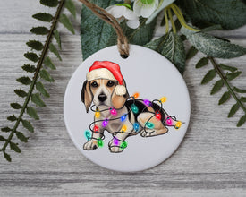 Beagle Christmas Light, Personalized Pet Ornament With Name, Custom Dog Christmas Ornament, Personalization Ornament, Dog with Santa Hat