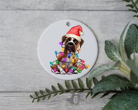 Boxer Christmas Light, Personalized Pet Ornament With Name, Custom Dog Christmas Ornament, Personalization Ornament, Dog with Santa Hat