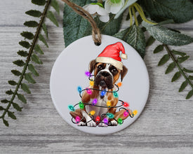 Boxer Christmas Light, Personalized Pet Ornament With Name, Custom Dog Christmas Ornament, Personalization Ornament, Dog with Santa Hat