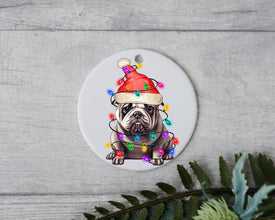 Bulldog Christmas Light, Personalized Pet Ornament With Name, Custom Dog Christmas Ornament, Personalization Ornament, Dog with Santa Hat