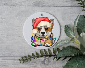 Corgi Christmas Light, Personalized Pet Ornament With Name, Custom Dog Christmas Ornament, Personalization Ornament, Dog with Santa Hat