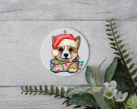 Corgi Christmas Light, Personalized Pet Ornament With Name, Custom Dog Christmas Ornament, Personalization Ornament, Dog with Santa Hat