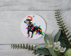 Doberman Christmas Light, Personalized Pet Ornament With Name, Custom Dog Christmas Ornament, Personalization Ornament, Dog with Santa Hat