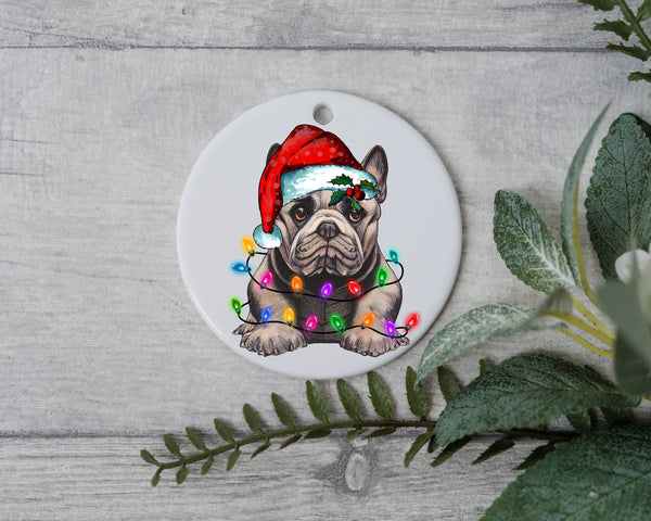 French Bulldog Christmas Light, Personalized Pet Ornament W/ Name, Custom Dog Christmas Ornament, Personalized Ornament, Dog W/ Santa Hat