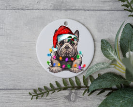 French Bulldog Christmas Light, Personalized Pet Ornament W/ Name, Custom Dog Christmas Ornament, Personalized Ornament, Dog W/ Santa Hat