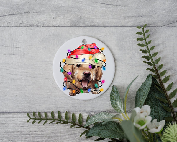 Golden Retriever Christmas Light, Personalized Pet Ornament W/ Name, Custom Dog Christmas Ornament, Personalized Ornament, Dog W/ Santa Hat