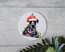 Great Dane Christmas Light, Personalized Pet Ornament W/ Name, Custom Dog Christmas Ornament, Personalized Ornament, Dog W/ Santa Hat