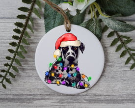 Great Dane Christmas Light, Personalized Pet Ornament W/ Name, Custom Dog Christmas Ornament, Personalized Ornament, Dog W/ Santa Hat