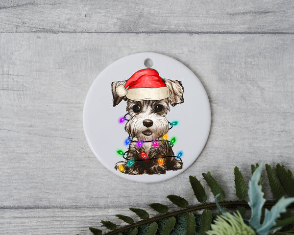 Miniature Shanauzer Christmas, Personalized Pet Ornament W/ Name, Custom Dog Christmas Ornament, Personalized Ornament, Dog W/ Santa Hat