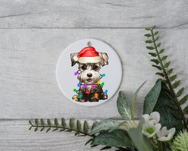 Miniature Shanauzer Christmas, Personalized Pet Ornament W/ Name, Custom Dog Christmas Ornament, Personalized Ornament, Dog W/ Santa Hat