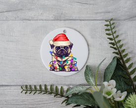 Pug Dog Christmas, Personalized Pet Ornament W/ Name, Custom Dog Christmas Ornament, Personalized Ornament, Dog W/ Santa Hat, Santa's Helper