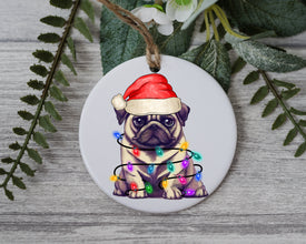 Pug Dog Christmas, Personalized Pet Ornament W/ Name, Custom Dog Christmas Ornament, Personalized Ornament, Dog W/ Santa Hat, Santa's Helper