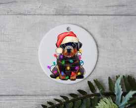 Rottweiler Dog Christmas, Personalized Pet Ornament W/ Name, Custom Dog Christmas Ornament, Dog Ornament, Dog W/ Santa Hat, Santa's Helper