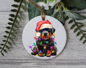 Rottweiler Dog Christmas, Personalized Pet Ornament W/ Name, Custom Dog Christmas Ornament, Dog Ornament, Dog W/ Santa Hat, Santa's Helper