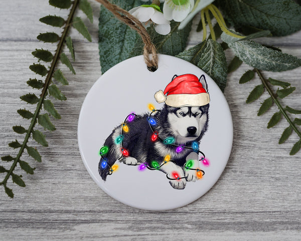 Siberian Dog Christmas, Personalized Pet Ornament W/ Name, Custom Dog Christmas Ornament, Dog Ornament, Dog W/ Santa Hat, Santa's Helper