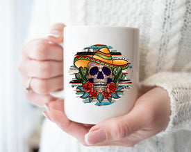 Sombrero Skull Coffee Mug, Day Of The Dead Celebration Mug, Día de los Muertos Mug, Colorful Skull Mugs, Gift Mug, Custom Mugs