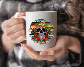 Sombrero Skull Coffee Mug, Day Of The Dead Celebration Mug, Día de los Muertos Mug, Colorful Skull Mugs, Gift Mug, Custom Mugs