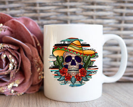 Sombrero Skull Coffee Mug, Day Of The Dead Celebration Mug, Día de los Muertos Mug, Colorful Skull Mugs, Gift Mug, Custom Mugs