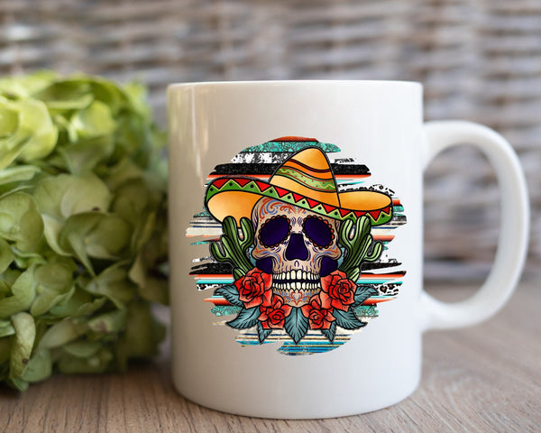 Sombrero Skull Coffee Mug, Day Of The Dead Celebration Mug, Día de los Muertos Mug, Colorful Skull Mugs, Gift Mug, Custom Mugs