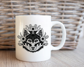 Husky Flower Coffee Mug, Day Of The Dead Celebration Mug, Día de los Muertos Mug, Dog Mugs, Gift Mug, Custom Mugs