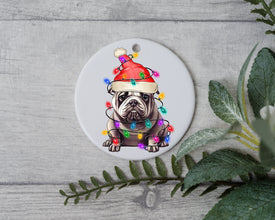 Bulldog Christmas Light, Personalized Pet Ornament With Name, Custom Dog Christmas Ornament, Personalization Ornament, Dog with Santa Hat