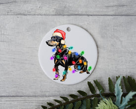 Doberman Christmas Light, Personalized Pet Ornament With Name, Custom Dog Christmas Ornament, Personalization Ornament, Dog with Santa Hat