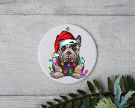 French Bulldog Christmas Light, Personalized Pet Ornament W/ Name, Custom Dog Christmas Ornament, Personalized Ornament, Dog W/ Santa Hat