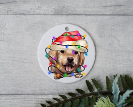 Golden Retriever Christmas Light, Personalized Pet Ornament W/ Name, Custom Dog Christmas Ornament, Personalized Ornament, Dog W/ Santa Hat