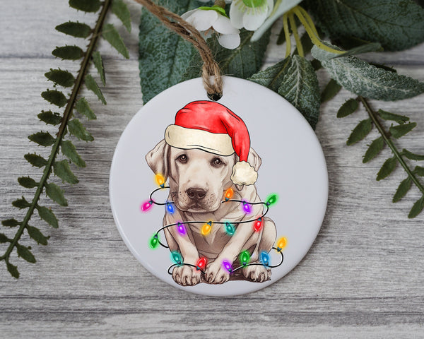 Labrador Retriever Christmas, Personalized Pet Ornament W/ Name, Custom Dog Christmas Ornament, Personalized Ornament, Dog W/ Santa Hat