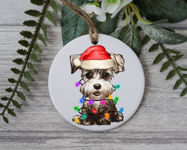 Miniature Shanauzer Christmas, Personalized Pet Ornament W/ Name, Custom Dog Christmas Ornament, Personalized Ornament, Dog W/ Santa Hat