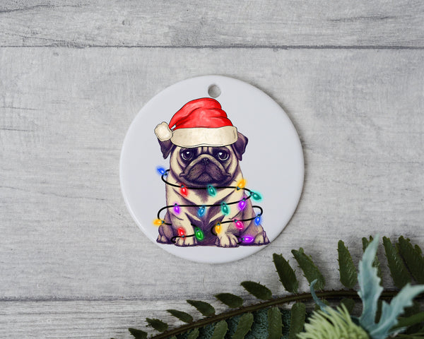 Pug Dog Christmas, Personalized Pet Ornament W/ Name, Custom Dog Christmas Ornament, Personalized Ornament, Dog W/ Santa Hat, Santa's Helper