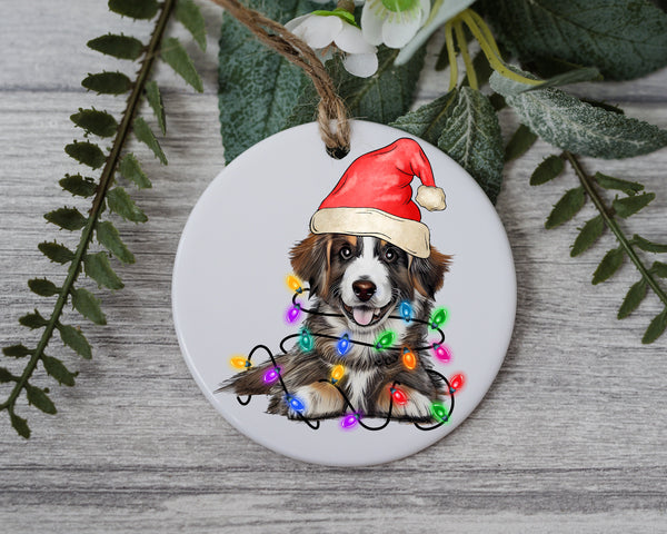 Shepherd Dog Christmas, Personalized Pet Ornament W/ Name, Custom Dog Christmas Ornament, Dog Ornament, Dog W/ Santa Hat, Santa's Helper