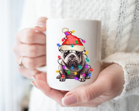 Bulldog Xmas Light Coffee Mug, Personalized Pet Mug With Name, Custom Dog Christmas Gift Mug, Dog with Santa Hat, Bulldog Owner Gift Mug