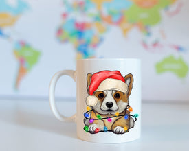 Corgi Xmas Light Coffee Mug, Personalized Pet Mug With Name, Custom Dog Christmas Gift Mug, Dog with Santa Hat, Corgi Owner Gift Mug