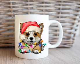 Corgi Xmas Light Coffee Mug, Personalized Pet Mug With Name, Custom Dog Christmas Gift Mug, Dog with Santa Hat, Corgi Owner Gift Mug