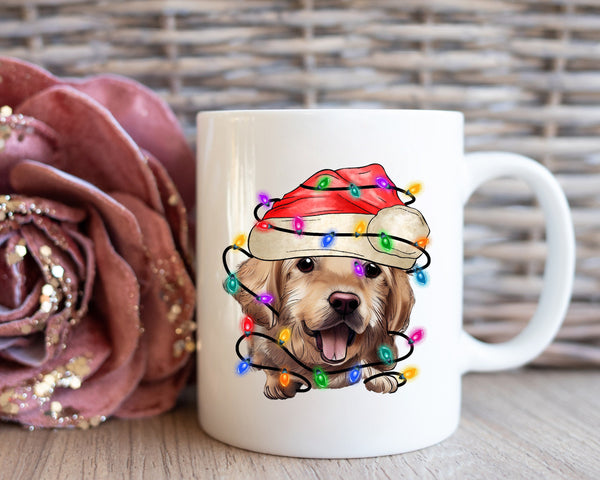 Golden Retriever  Xmas Mug, Personalized Pet Mug With Name, Custom Dog Christmas Gift Mug, Dog with Santa Hat, Golden Retriever Owner Gift