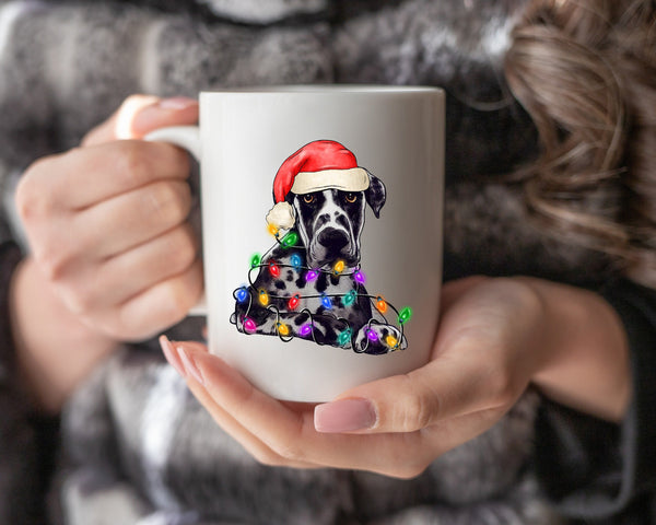 Great Dane Xmas Mug, Personalized Pet Mug With Name, Custom Dog Christmas Gift Mug, Dog with Santa Hat, Great Dane Owner Gift