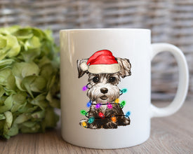 Miniature Schnauzer Xmas Mug, Personalized Pet Mug With Name, Custom Dog Christmas Gift Mug, Dog with Santa Hat, Miniature Schnauzer Gift