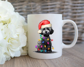 Poodle With Xmas Light Mug, Personalized Pet Mug With Name, Custom Dog Christmas Gift Mug, Dog with Santa Hat, Poodle Gift