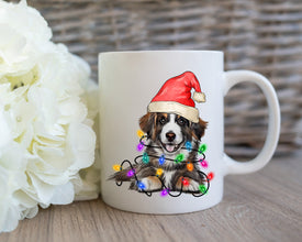 Shepherd With Xmas Light Mug, Personalized Pet Mug With Name, Custom Dog Christmas Gift Mug, Dog with Santa Hat, Shepherd Coffee Mug Gift