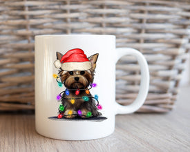 Yorkshire With Xmas Light Mug, Personalized Pet Mug With Name, Custom Dog Christmas Gift Mug, Dog with Santa Hat, Yorkshire  Gift Mug