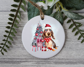 Dachshund Christmas Tree Ornament, Personalized Pet Ornament W/ Name, Custom Dog Christmas Ornament, Personalization Ornament, Dog Santa Hat