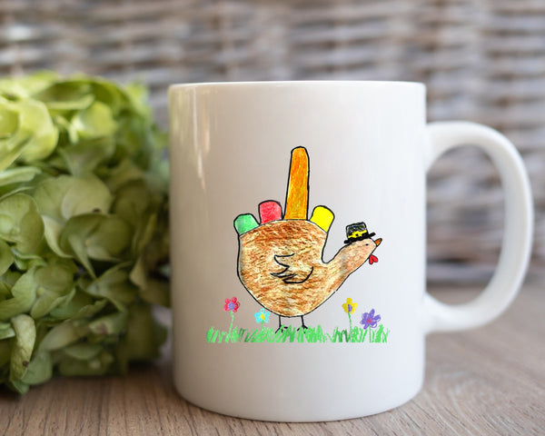 Hand Drawn Turkey Mug, Funny Middle Finger Turkey Mug, Thanksgiving Mug, Hand Drawn Coffee Mug, Teachers Mug, Fall Mug, Customized Mug